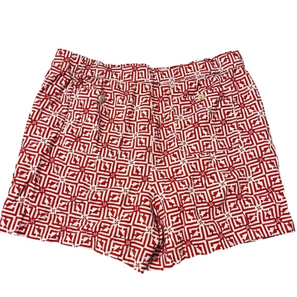 Liz Claiborne New High Waist Flat Front Geometric Red White Shorts XL LINEN - Picture 5 of 7